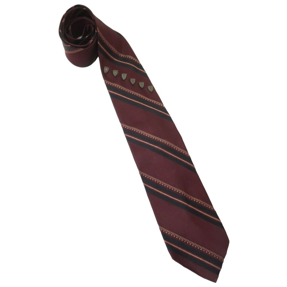 vtg MATSUDA Japan striped silk tie w Logo shield studs